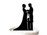 Blessed Groom pregnant Bride Holding Flowers with Boy Silhouette Wedding Cake Topper Family Wedding Cake Topper