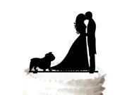 Sweet Kissing Groom and Bride with Dog Pet Silhouette Cake Topper for Wedding Decor