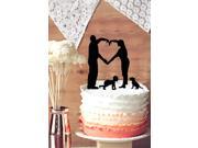 Bride and Groom Silhouette with Kids and Dog Romantic Family Silhouette Cake Topper