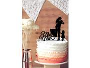 Wedding Cake Topper Bride and Groom with Little Girl Silhouette Mrs Mr with Heart Cake Topper