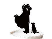 Funny Wedding Cake Topper Groom Lifting Bride with Dog Silhouette Wedding Decor