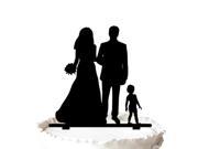 The Bride and Groom Holding with Kid Silhouette Cake Topper for Wedding Decor