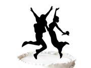 Happy Wedding Topper The Wedding Jumping Bride and Groom Couple Silhouette Cake Topper