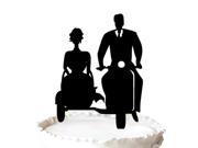 Bride and Groom Riding Motorcycle Silhouette Acrylic Cake Toppers for Bridal Shower Anniversary Party Cake Decor