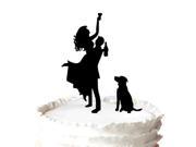 Bride Groom Holds Drunk Bride with Dog Silhouette Wedding Cake Topper