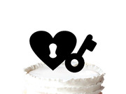 Wedding Cake Topper Silhouette Heart sharped Lock and Key Unique Cake Topper Anniversary Cake Topper