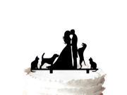 Wedding Cake Topper Kissing Groom and Bride with Dogs and Cats Silhouette Family Cake Topper The Anniversary Day Cake Topper
