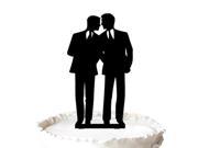 Wedding Cake Topper 2 Males with Flower Silhouette Groom and Groom Wedding Cake Topper