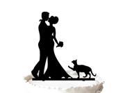 Rustic Wedding Cake Topper Bride and Groom with Cat Silhouette Wedding Cake Topper