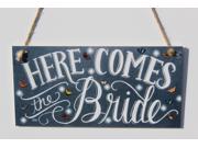 Here Comes The Bride With Butterfly Chalk Sign