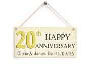 20th Happy Anniversary Personalized Surname Date Wooden Sign