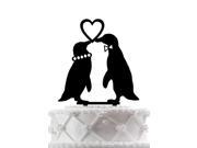 2 Penguins with Love Heart Silhouette Wedding Cake Topper