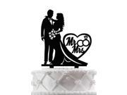 Bride and Groom with Mr Mrs Heart Acrylic Wedding Cake Topper