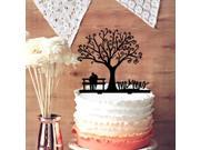 Cherry Blossom Tree The Bride and Groom Sit in Chair Script Mr Mrs Wedding Cake Topper