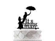 Funny Groom and Bride Holding The Umbrella with It s ranning man Silhouette Cake Topper for Wedding Decor