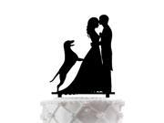 Funny Wedding Cake Decor Family Wedding Cake Topper With German Shepherd Dog Bride and Groom Silhouette Rustic Cake Topper