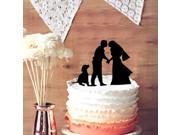 Sweet Kissing Broom and Gride with Dog Cake Topper Cake Topper for Wedding Decor Personalized Silhouette Cake Topper