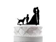 Wedding Cake Topper Silhouette Groom and Bride with Boy Kid and Dog with Couple Cake Topper Rustic Wedding Cake Topper