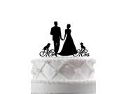 Mr Mrs Wedding Cake Topper Bride and Groom Silhouette with Two Dogs Pet Silhouette Couple Wedding Cake Topper