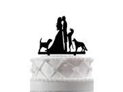 Wedding Cake Topper Groom and Bride Kissing Couple with Three Dogs Silhouette Cake Decoration