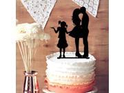 Kissing Bride and Groom with Little Girl Wedding Acylic Cake Topper Black