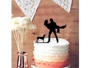 Romantic Broom Holding Gride With Dog Silhouette Cake Topper Cake Topper for Wedding Decor Personalized Silhouette Cake Topper