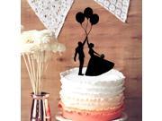 Romantic Groom and Bride with 3 Balloons Wedding Cake Topper