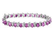 Created Pink Sapphire Bracelet with Diamond 15.0 Carat ctw in Sterling Silver