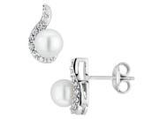 Freshwater Cultured Pearl Earrings with White Sapphire in Sterling Silver