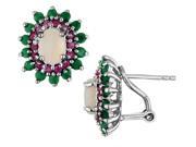 Emerald Ruby and Opal Earrings 2.80 Carats ctw in Sterling Silver