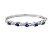 Created Blue Sapphire Bangle with Diamonds in Sterling Silver