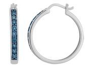Blue Diamond Hoop Earrings 1 10 Carat ctw in Sterling Silver 1 Inch