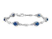 Created White and Blue Sapphire Bracelet 4.0 Carats ctw in Sterling Silver