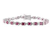 Created Ruby Bracelet 4.35 Carat ctw with Diamonds in Sterling Silver
