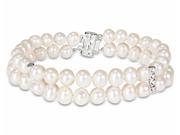 Double Strand Freshwater Cultured 6 7mm Pearl Bracelet 7.5 inch in Sterling Silver