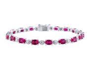 Created Ruby Bracelet 13.50 Carat ctw with Diamonds in Sterling Silver