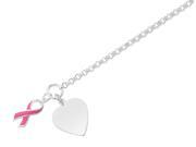 Toggle Heart and Pink Ribbon Bracelet in Sterling Silver 7.5 Inches