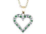 Emerald and Diamond Heart Pendant Necklace 18 Inches in Sterling Silver and 14K Yellow Gold with Chain