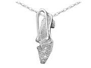 Cubic Zirconia CZ CZ Ladies Shoe Pendant Necklace in Sterling Silver with Chain