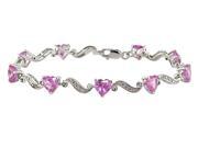 Created Pink Sapphire Bracelet with Diamonds 8.84 ctw in Sterling Silver