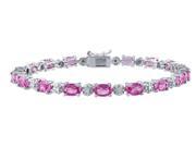 Created Pink Sapphire Bracelet with Diamonds 6.75 ctw in Sterling Silver