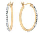 Diamond Round Hoop Earrings in Sterling Silver and 14K Yellow Gold 7 8 Inch