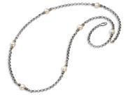 32 Inch White Pearl Necklace in Sterling Silver .925 with 14K Yellow Gold Accents