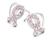 Pink Swarovski Crystal Solidarity Ribbon Heart Earrings in Sterling Silver