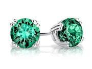6mm Created Emerald Stud Earrings 1.50 Carat ctw in Sterling Silver