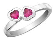 Created Ruby Double Heart Ring 1 2 Carat ctw in Sterling Silver