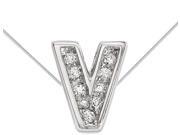 Sterling Silver Letter V Initial Charm Pendant Necklace with Cubic Zirconia CZ CZ and chain