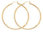 Large Satin and Diamond Cut Hoop Earrings in 14K Yellow Gold 2 Inch 3.00 mm