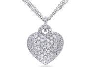 Created White Sapphire 3.50 Carat ctw Heart Pendant Necklace in Sterling Silver