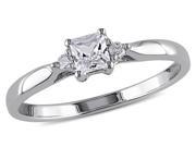 Princess Cut Created White Sapphire 1 3 Carat ctw Ring with Diamonds in Sterling Silver